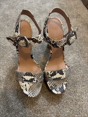 Snake-Print Ankle Strap Heels - Black & Cream